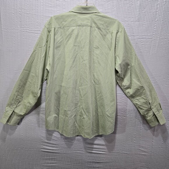 Michael Kors Mens Dress Shirt Green & White Striped Squares 100% 80s 2ply Cotton - Picture 2 of 6